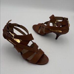 Michael Kors Tan Strappy Heels sandals shoe women 9.5M event casual leather Y2K
